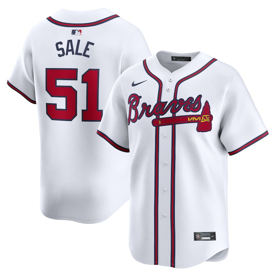 Men Atlanta Braves 51 Chris Sale Nike White Home Limited Player MLB Jersey